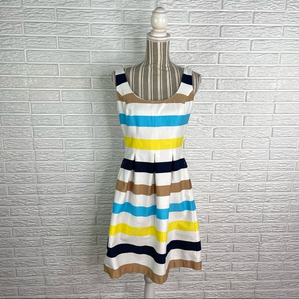 Nine West Multicolored Striped Fit and Flare Dress with Pockets Size 4